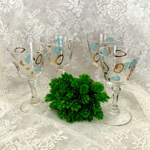 VTG Set of 4 cocktail sherry glasses Amoeba Boomerang  Atomic by Federal Glass.